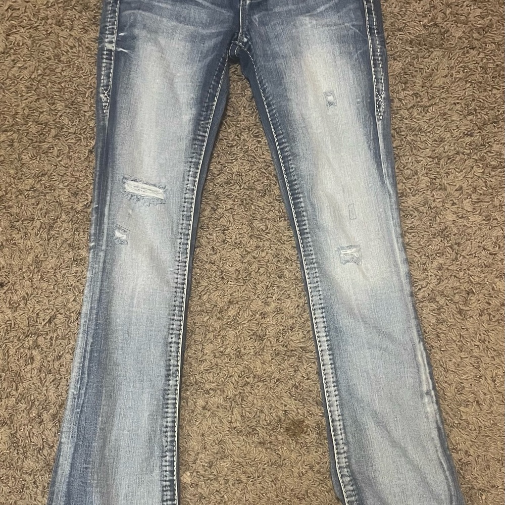 Rock Revival Light Blue Distressed Boot Cut Jeans